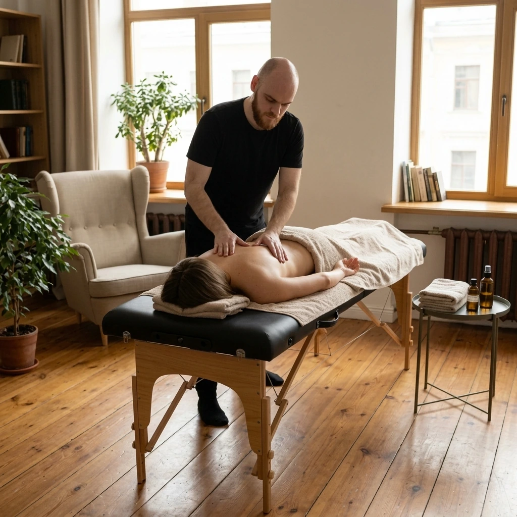 Entspannende Rückenmassage zu Hause bei Tageslicht