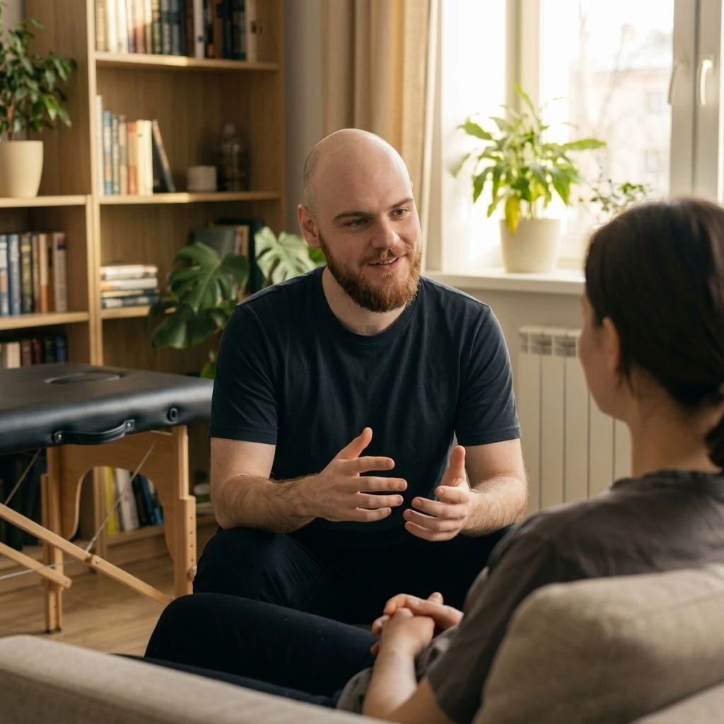 Pavel bespricht persönliche Wünsche mit einer Kundin