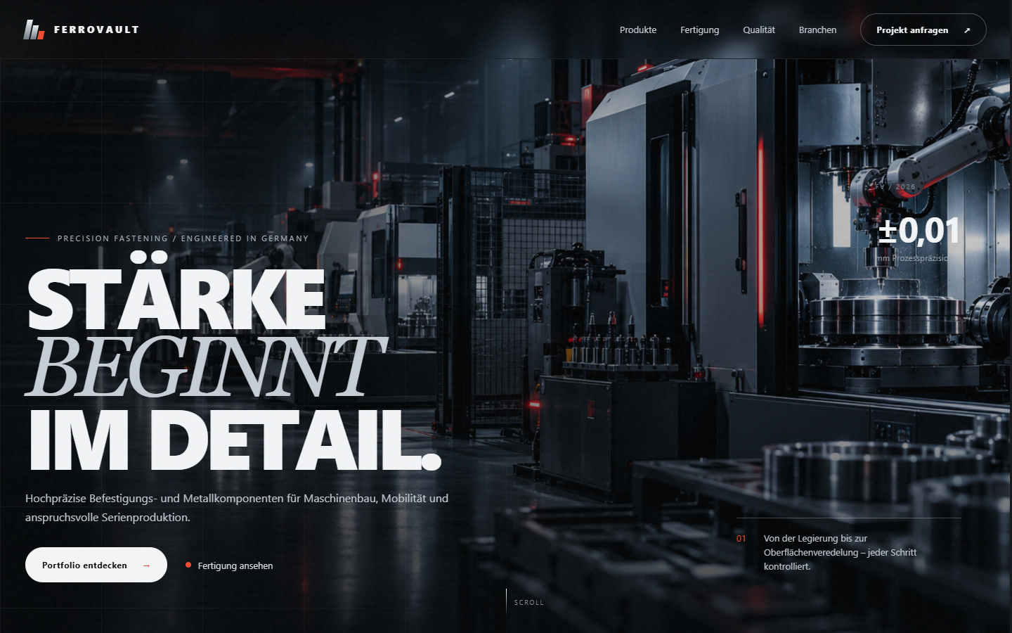 FERROVAULT Industrie-Webdesign in Desktop-Ansicht