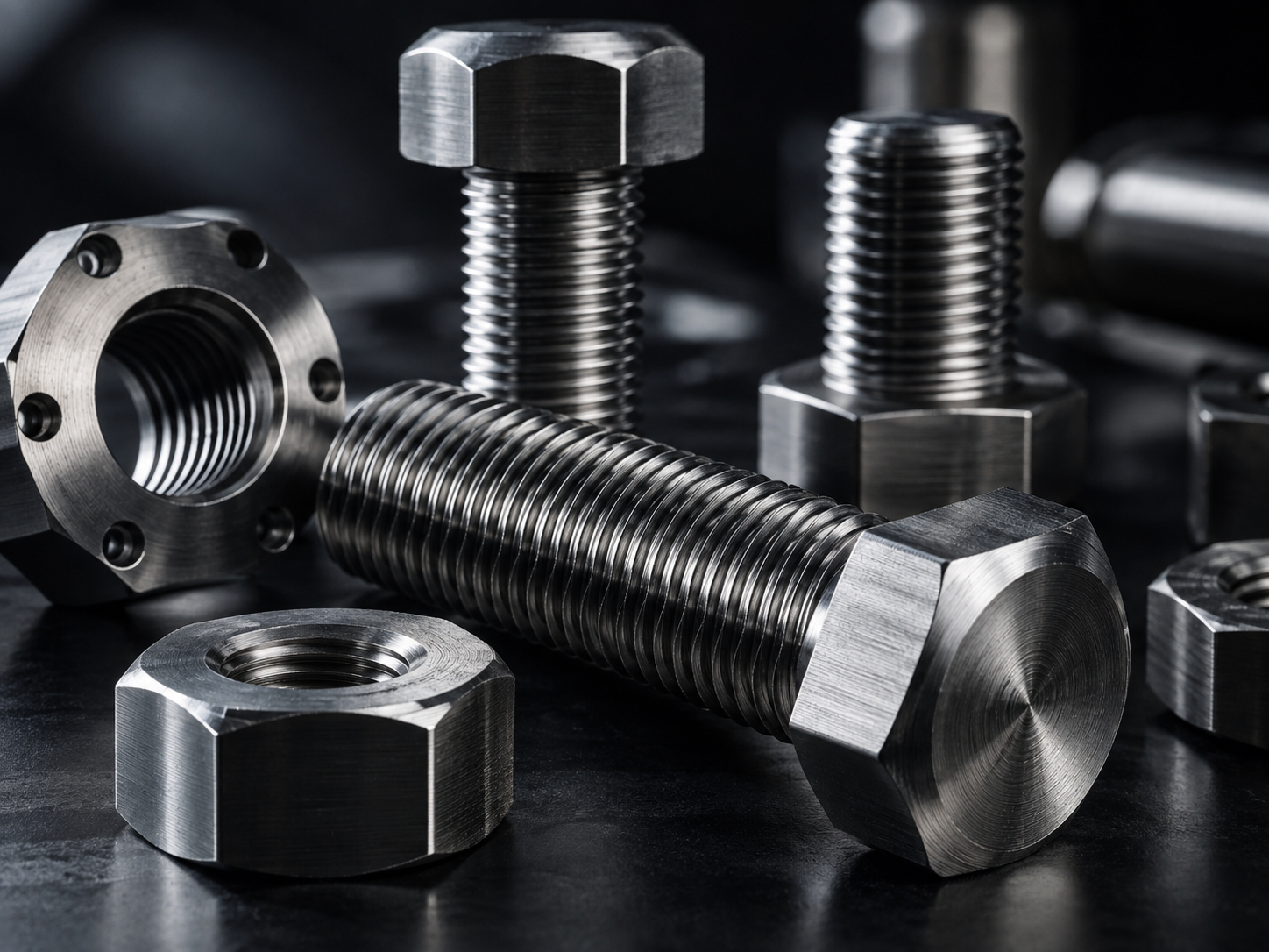 Makroansicht massiver Präzisionsschrauben aus Metall