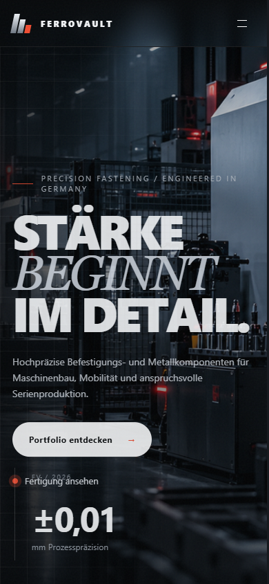 FERROVAULT Industrie-Webdesign in Mobile-Ansicht