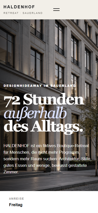 HALDENHOF Webdesign in Mobile-Ansicht