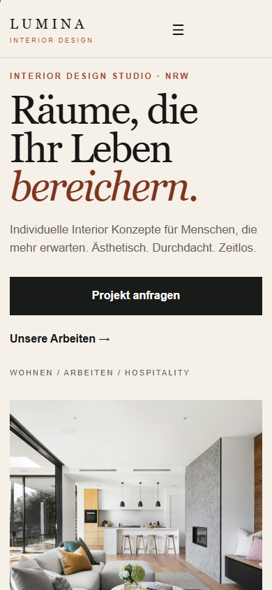 LUMINA Webdesign in Mobile-Ansicht