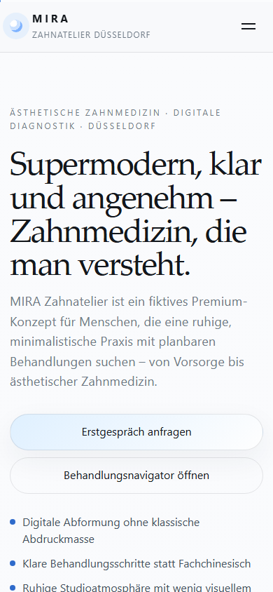 MIRA Webdesign in Mobile-Ansicht