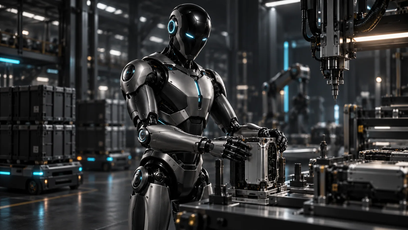Humanoid robot operating in a high-tech industrial environment