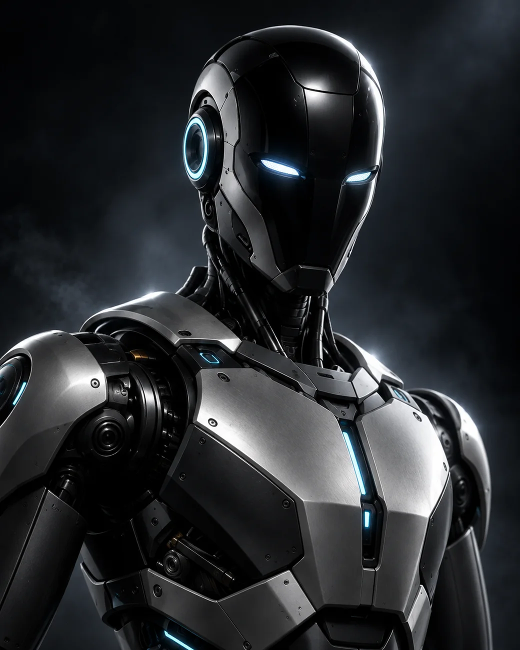 Close view of NEXUM humanoid head and sensor system