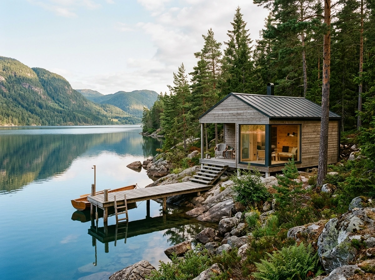 Ferienhaus aus Holz am Wasser