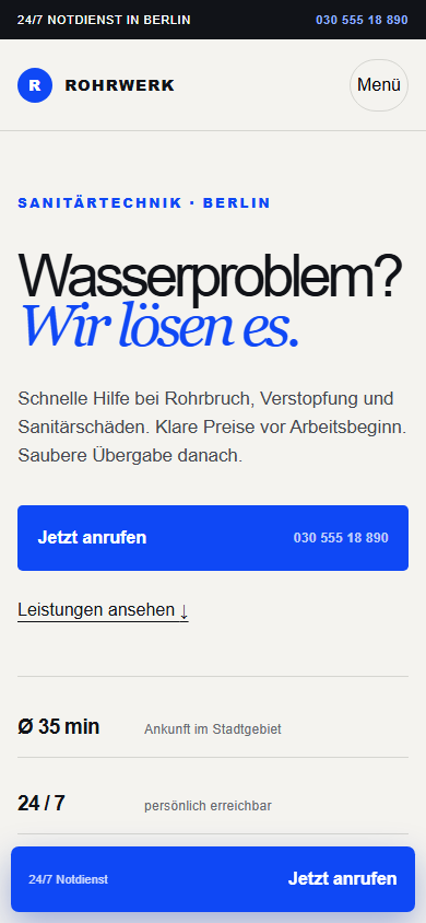 ROHRWERK Webdesign in Mobile-Ansicht