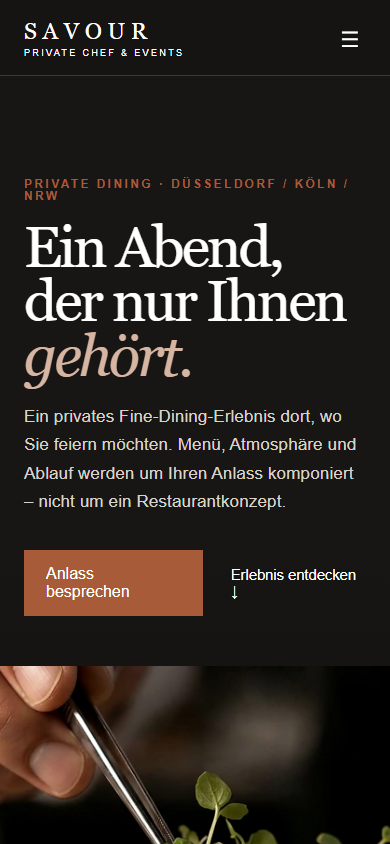 SAVOUR Webdesign in Mobile-Ansicht