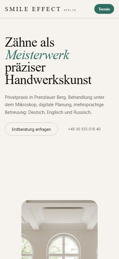 SMILE EFFECT Webdesign in Mobile-Ansicht