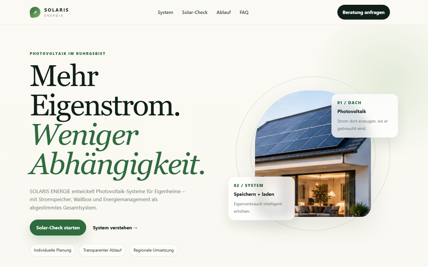 SOLARIS Webdesign in Desktop-Ansicht