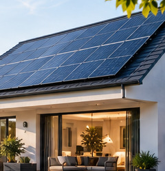 Modernes Wohnhaus mit Photovoltaik auf dem Dach