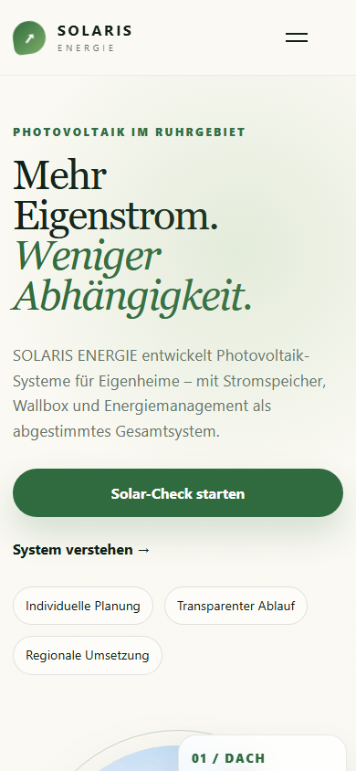 SOLARIS Webdesign in Mobile-Ansicht