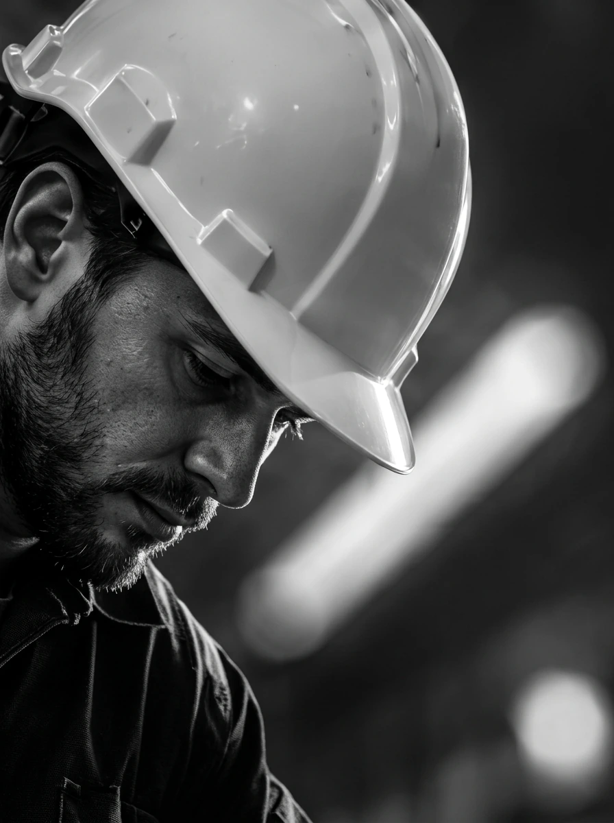 Bauleiter mit Schutzhelm auf einer Baustelle