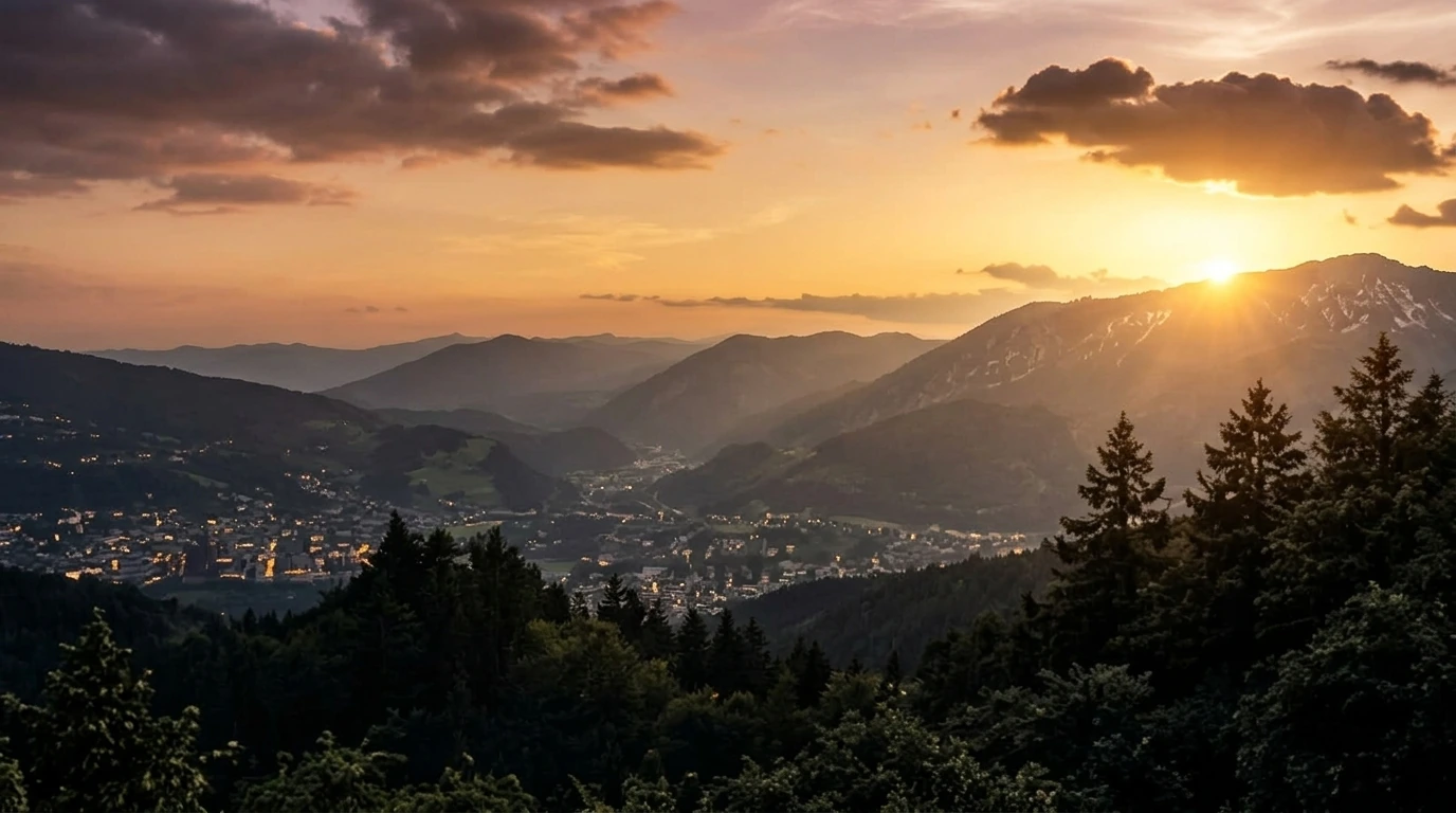 Berglandschaft bei Sonnenuntergang