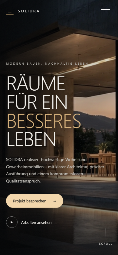SOLIDRA Webdesign in Mobile-Ansicht