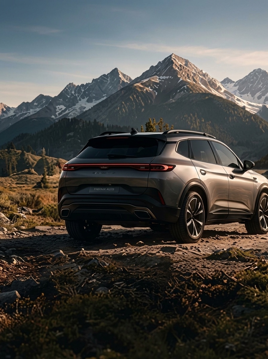 Elektrischer SUV in alpiner Landschaft