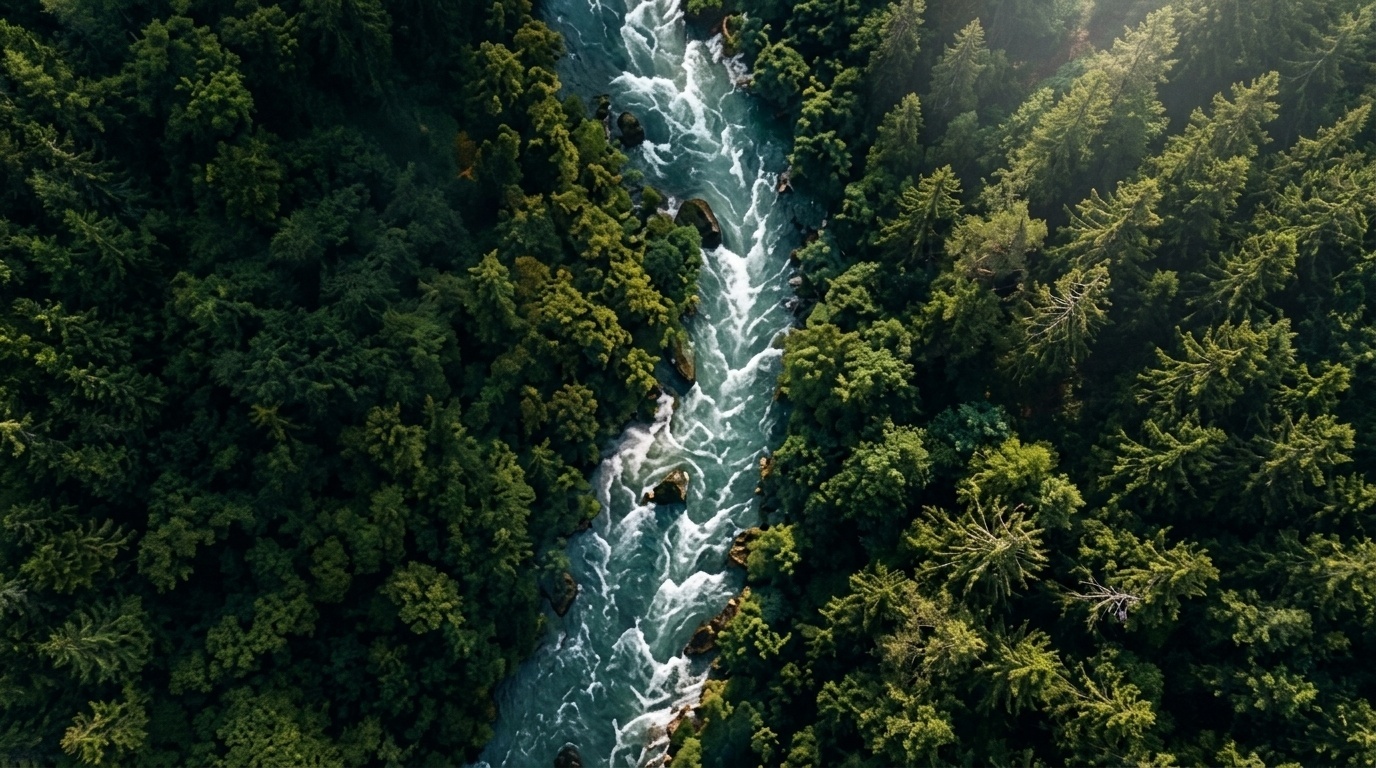 Grüne Waldlandschaft mit Wasserlauf