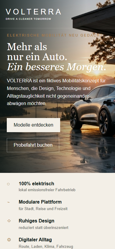VOLTERRA Webdesign in Mobile-Ansicht